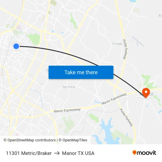 11301 Metric/Braker to Manor TX USA map