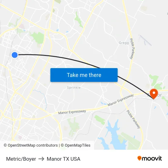 Metric/Boyer to Manor TX USA map