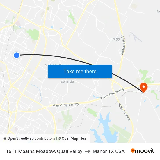1611 Mearns Meadow/Quail Valley to Manor TX USA map
