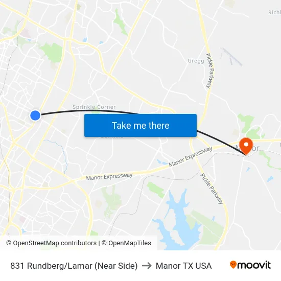 831 Rundberg/Lamar (Near Side) to Manor TX USA map