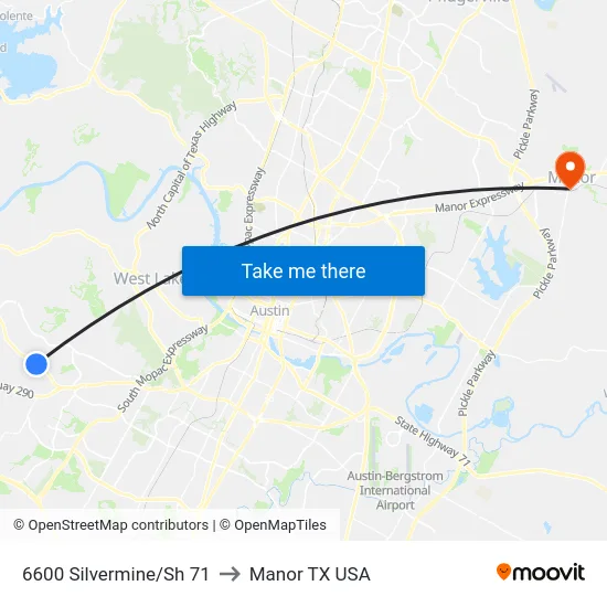 6600 Silvermine/Sh 71 to Manor TX USA map