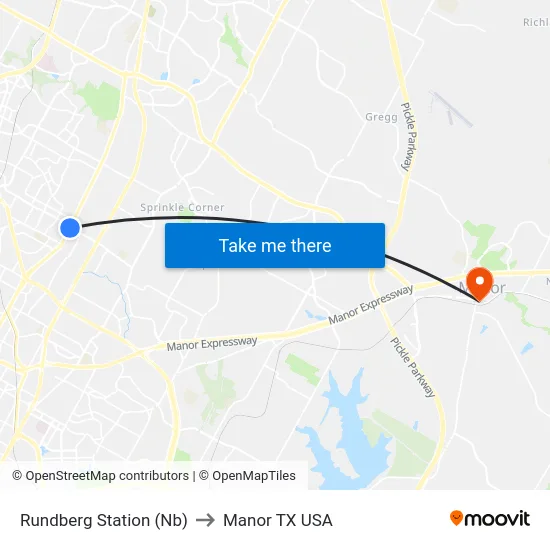 Rundberg Station (Nb) to Manor TX USA map