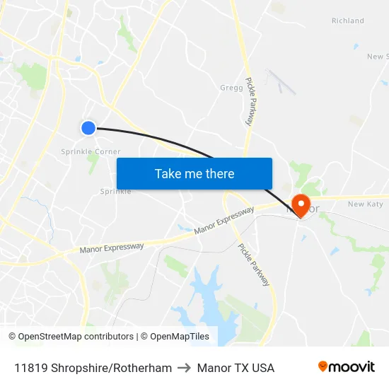 11819 Shropshire/Rotherham to Manor TX USA map