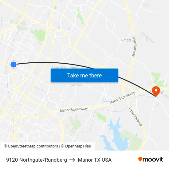 9120 Northgate/Rundberg to Manor TX USA map
