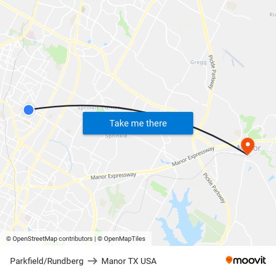 Parkfield/Rundberg to Manor TX USA map