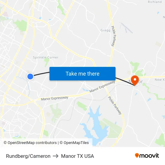 Rundberg/Cameron to Manor TX USA map