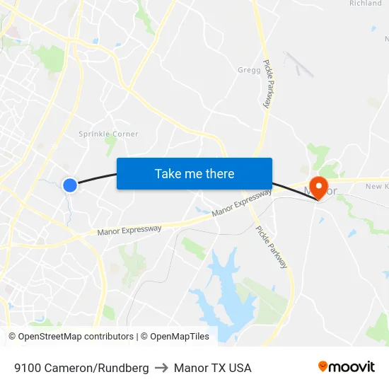 9100 Cameron/Rundberg to Manor TX USA map