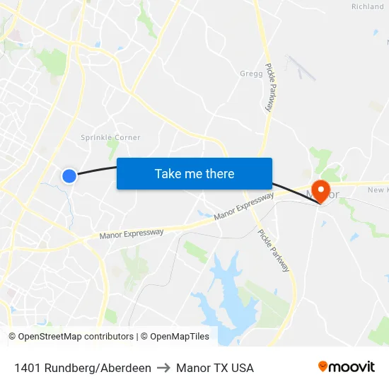 1401 Rundberg/Aberdeen to Manor TX USA map