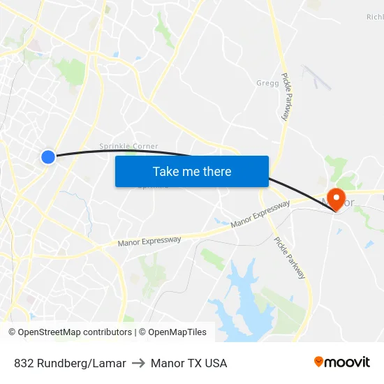 832 Rundberg/Lamar to Manor TX USA map
