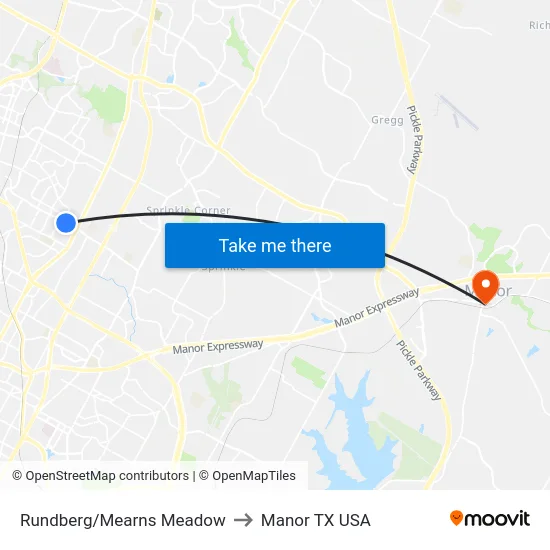 Rundberg/Mearns Meadow to Manor TX USA map