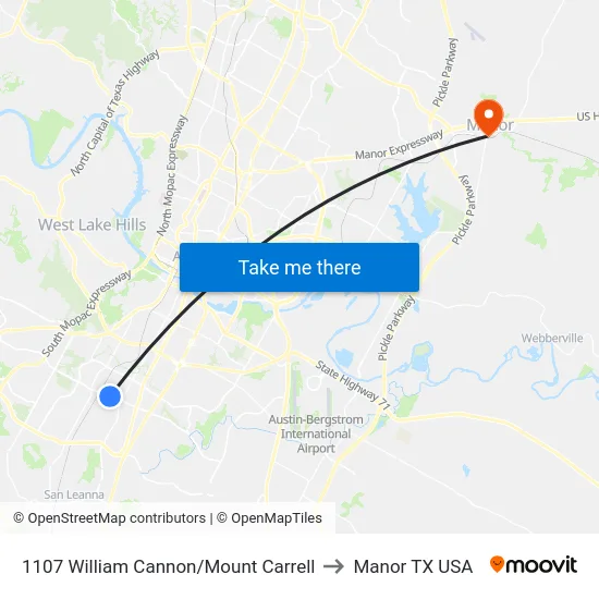 1107 William Cannon/Mount Carrell to Manor TX USA map