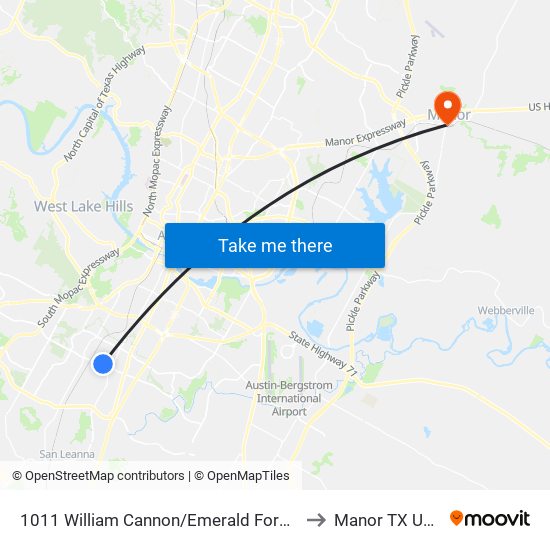 1011 William Cannon/Emerald Forest to Manor TX USA map