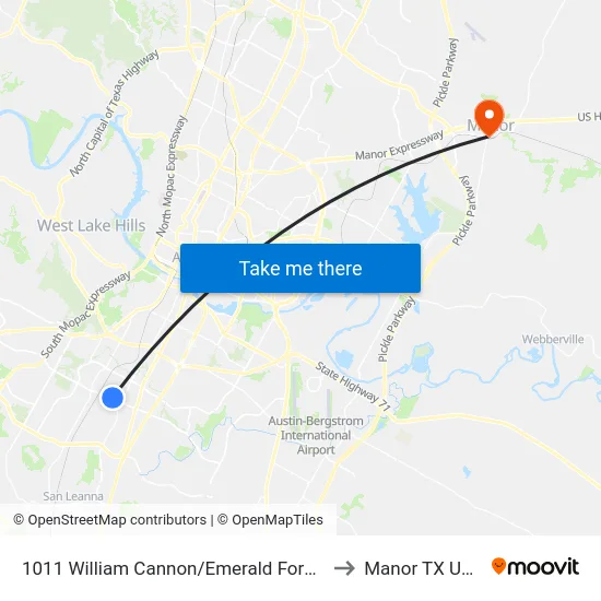 1011 William Cannon/Emerald Forest to Manor TX USA map