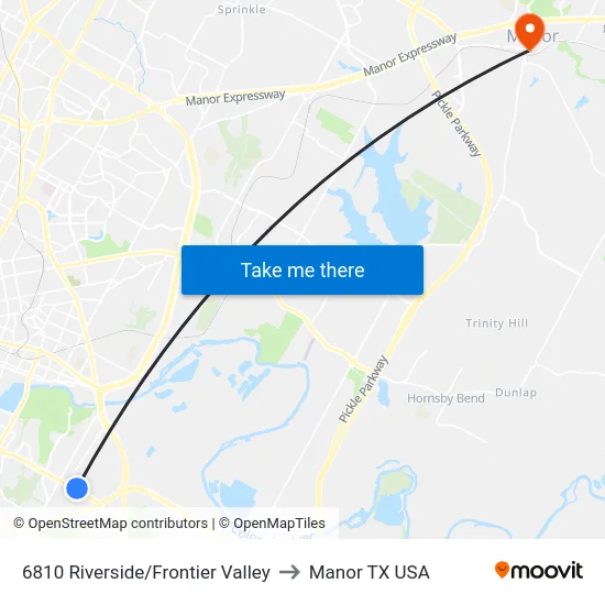 6810 Riverside/Frontier Valley to Manor TX USA map