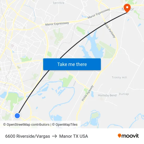 6600 Riverside/Vargas to Manor TX USA map