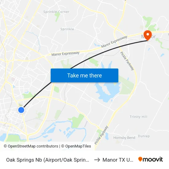 Oak Springs Nb (Airport/Oak Springs) to Manor TX USA map