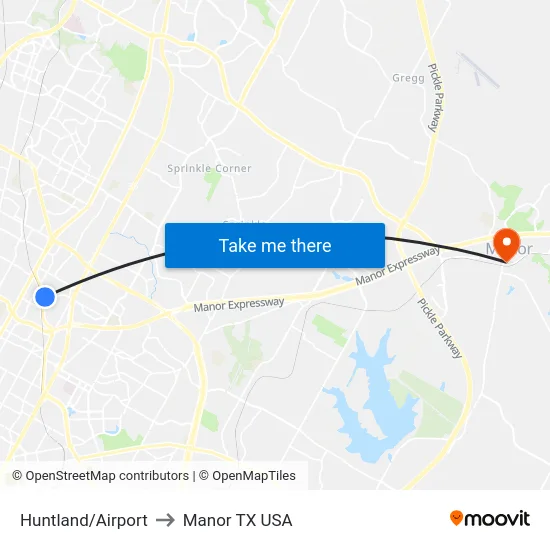Huntland/Airport to Manor TX USA map