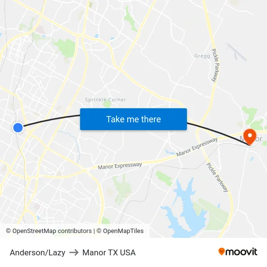 Anderson/Lazy to Manor TX USA map