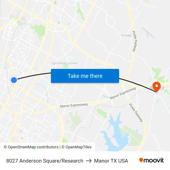 8027 Anderson Square/Research to Manor TX USA map