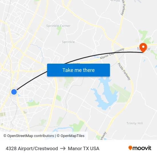 4328 Airport/Crestwood to Manor TX USA map