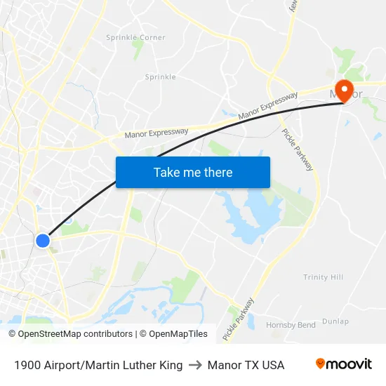 1900 Airport/Martin Luther King to Manor TX USA map