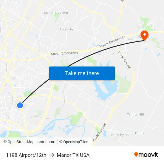 1198 Airport/12th to Manor TX USA map
