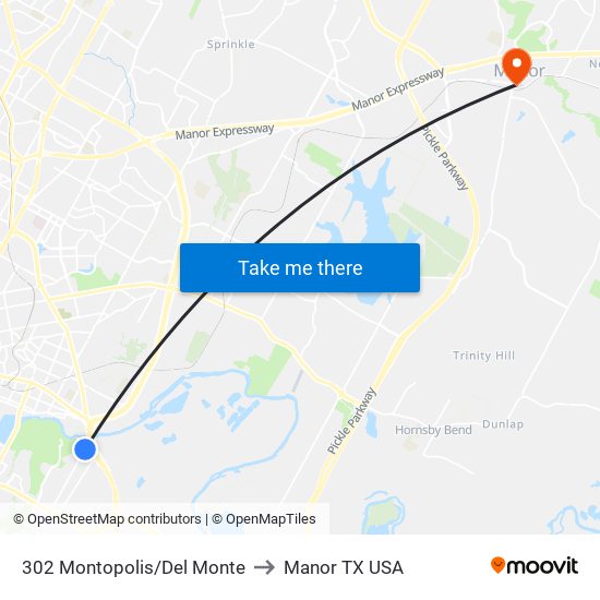 302 Montopolis/Del Monte to Manor TX USA map