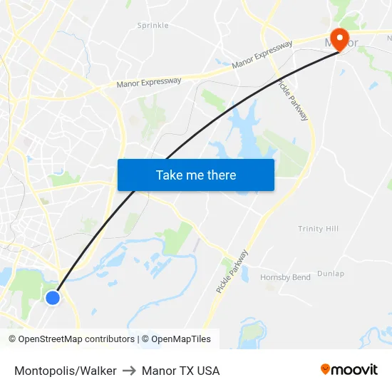 Montopolis/Walker to Manor TX USA map