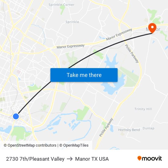 2730 7th/Pleasant Valley to Manor TX USA map