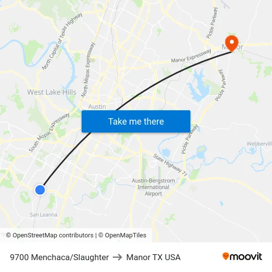9700 Menchaca/Slaughter to Manor TX USA map