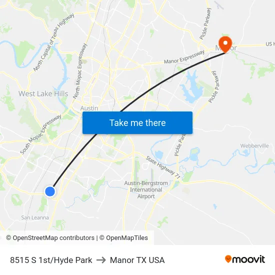 8515 S 1st/Hyde Park to Manor TX USA map