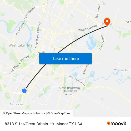 8313 S 1st/Great Britain to Manor TX USA map