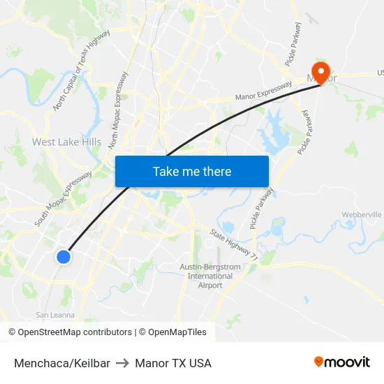 Menchaca/Keilbar to Manor TX USA map