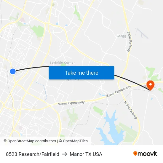 8523 Research/Fairfield to Manor TX USA map