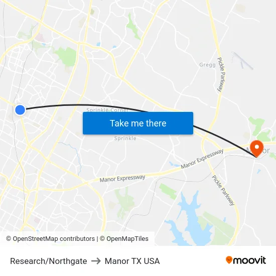 Research/Northgate to Manor TX USA map