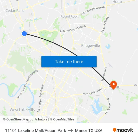 11101 Lakeline Mall/Pecan Park to Manor TX USA map