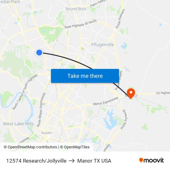 12574 Research/Jollyville to Manor TX USA map