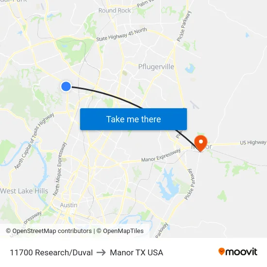 11700 Research/Duval to Manor TX USA map
