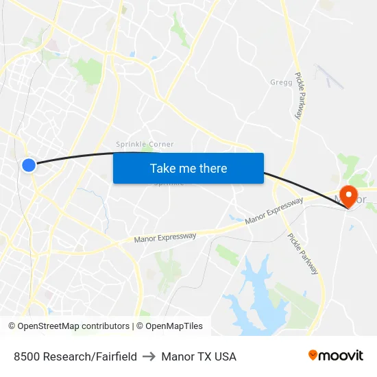 8500 Research/Fairfield to Manor TX USA map