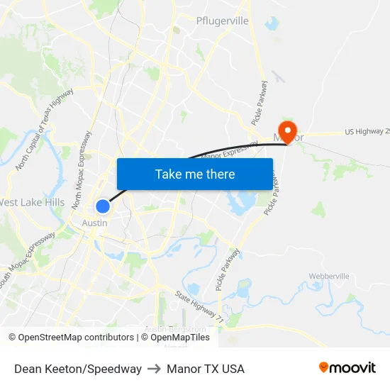Dean Keeton/Speedway to Manor TX USA map