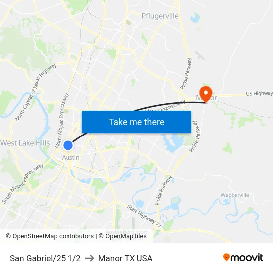 San Gabriel/25 1/2 to Manor TX USA map