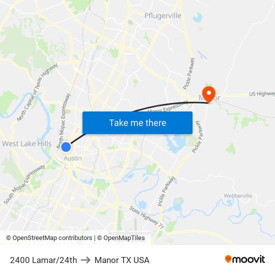 2400 Lamar/24th to Manor TX USA map