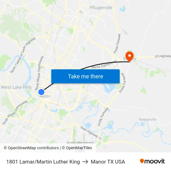 1801 Lamar/Martin Luther King to Manor TX USA map