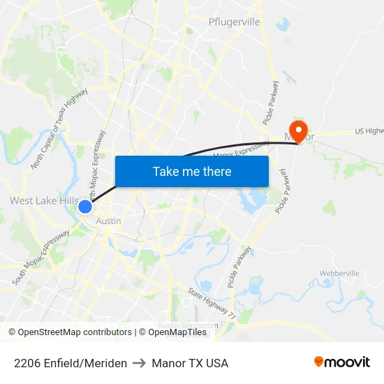 2206 Enfield/Meriden to Manor TX USA map
