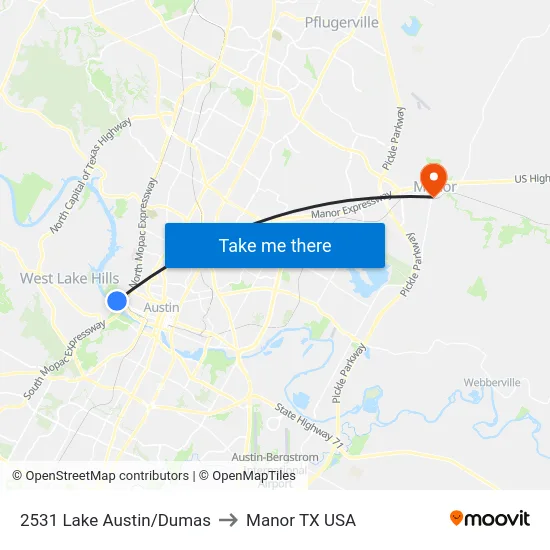 2531 Lake Austin/Dumas to Manor TX USA map