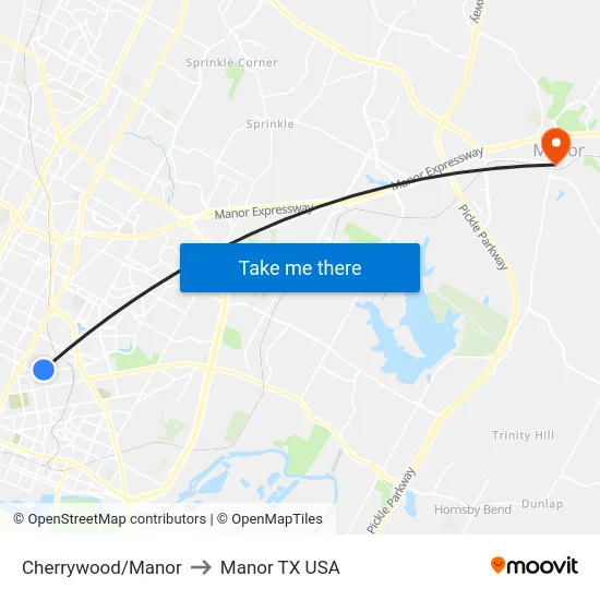 Cherrywood/Manor to Manor TX USA map