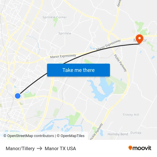 Manor/Tillery to Manor TX USA map
