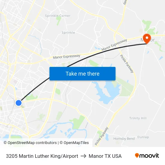 3205 Martin Luther King/Airport to Manor TX USA map