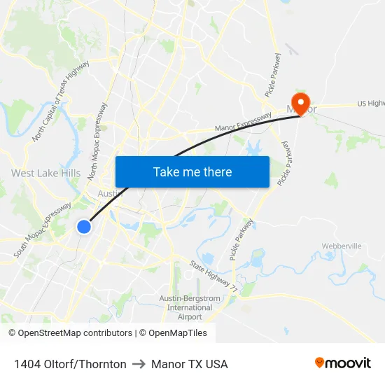 1404 Oltorf/Thornton to Manor TX USA map