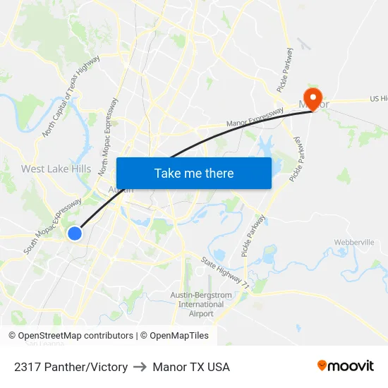 2317 Panther/Victory to Manor TX USA map